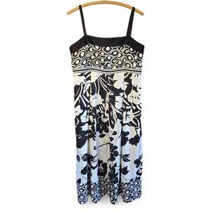 White House Black Market Womens 14 Sleeveless Silk Dress Black & White Floral